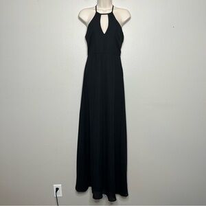 Lulus Women Dress XS Black Formal Cutout Halter Neck Maxi Flutter Hem Witchy‎